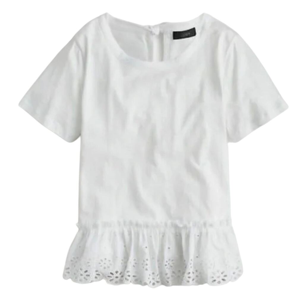 J. Crew Women's Cotton Short Sleeves Eyelet Hem T-Shirt Top White Size Small